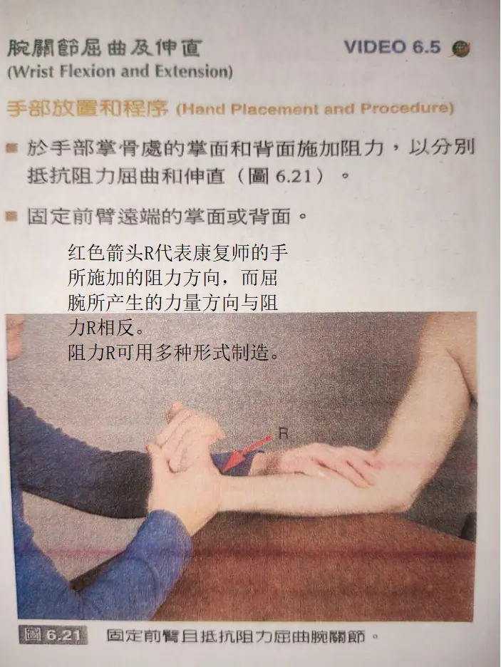 由康复师施加阻力的抗阻力屈腕